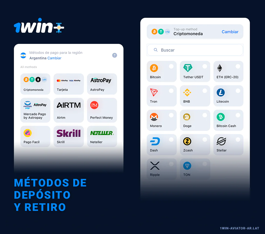 1Win Aviator - Métodos de depósito y retiro para jugadores de Argentina