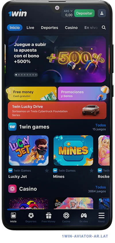 1Win Aviator Argentina - Pantalla de inicio de la aplicación