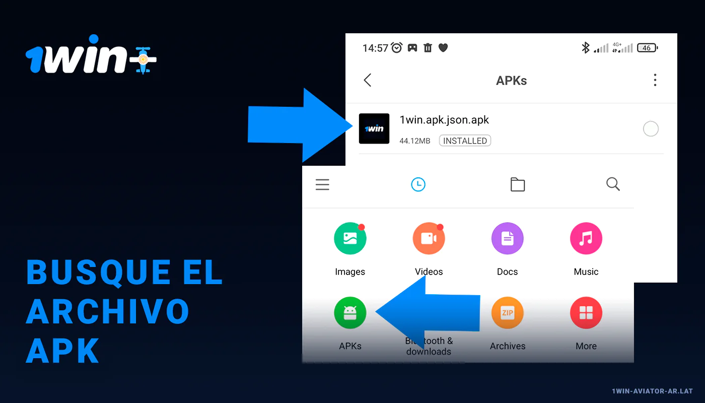 Busque la aplicación 1Win en las carpetas del teléfono - Android