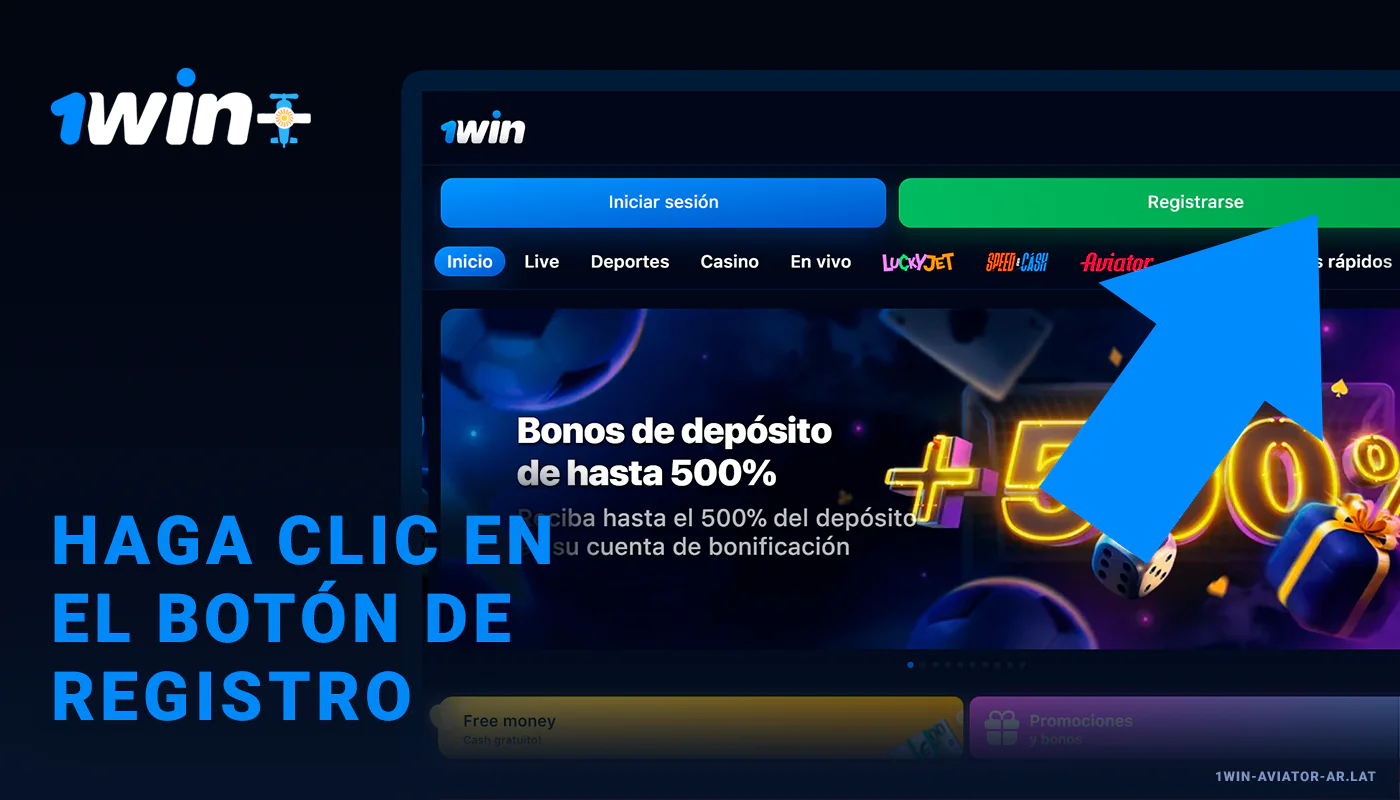 Haga clic en el botón verde para iniciar el registro en 1Win Aviator