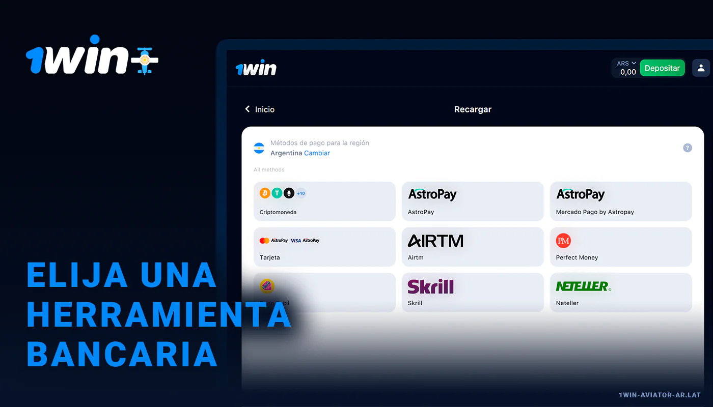 Seleccione métodos bancarios - 1Win Aviator