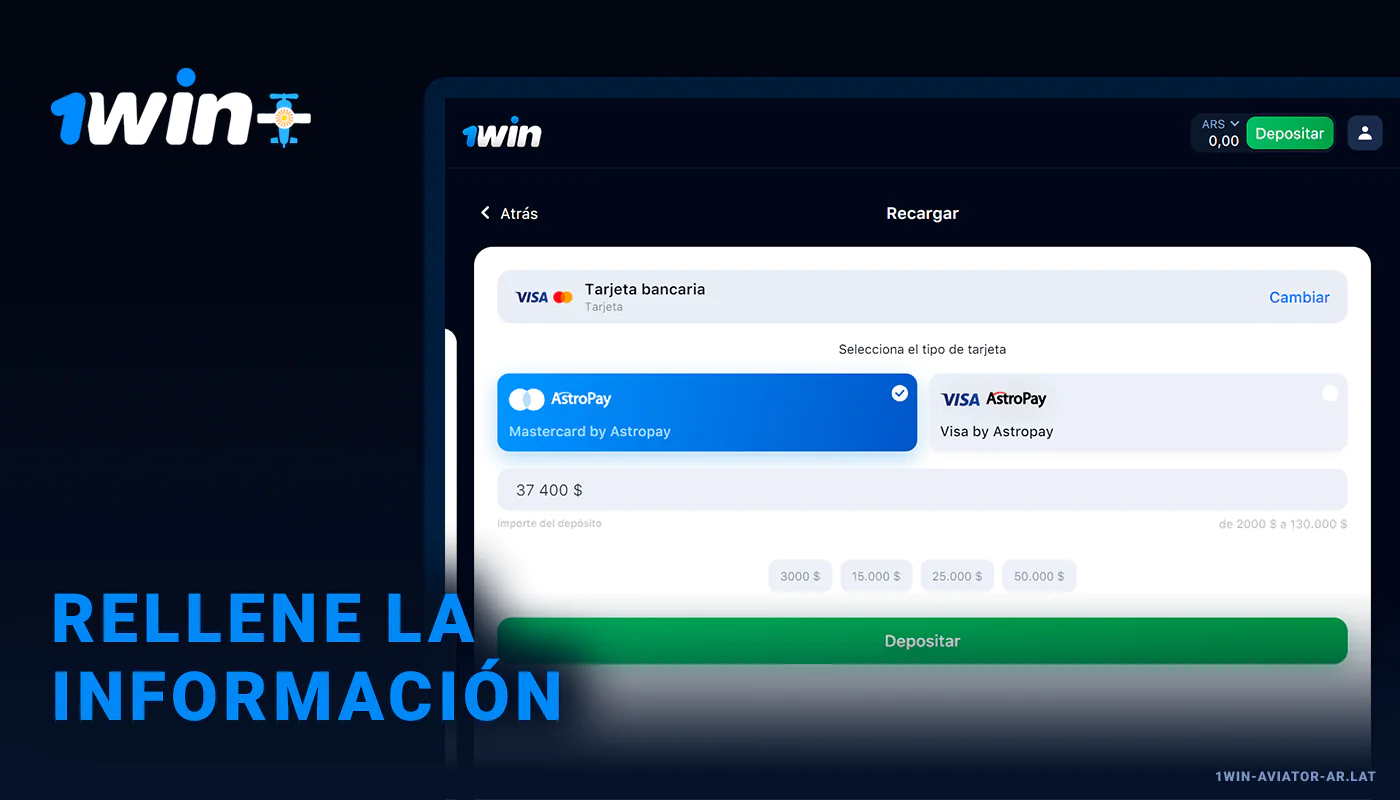 Complete toda la información necesaria para la transacción - 1Win Aviator