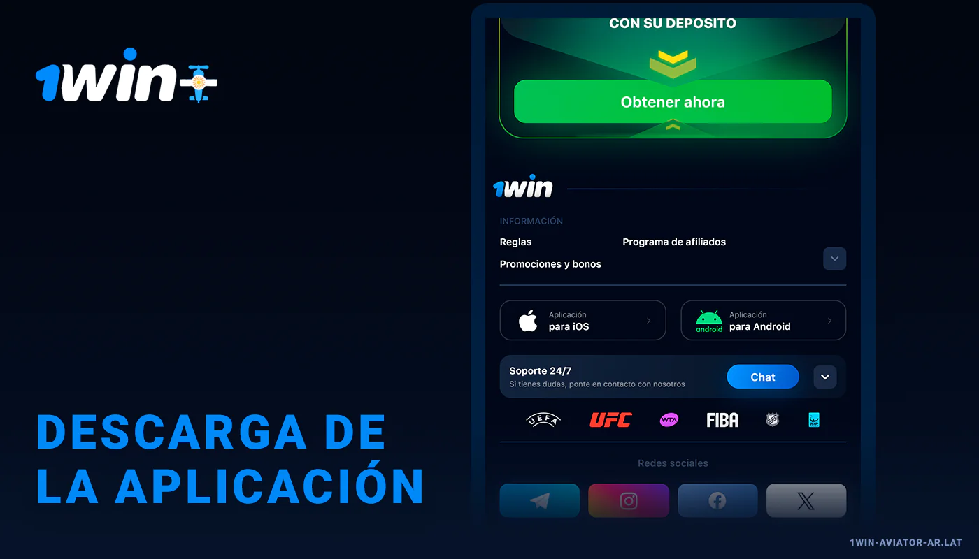 Descarga de la aplicación haciendo clic en el botón en la parte inferior del sitio web - 1Win Aviator