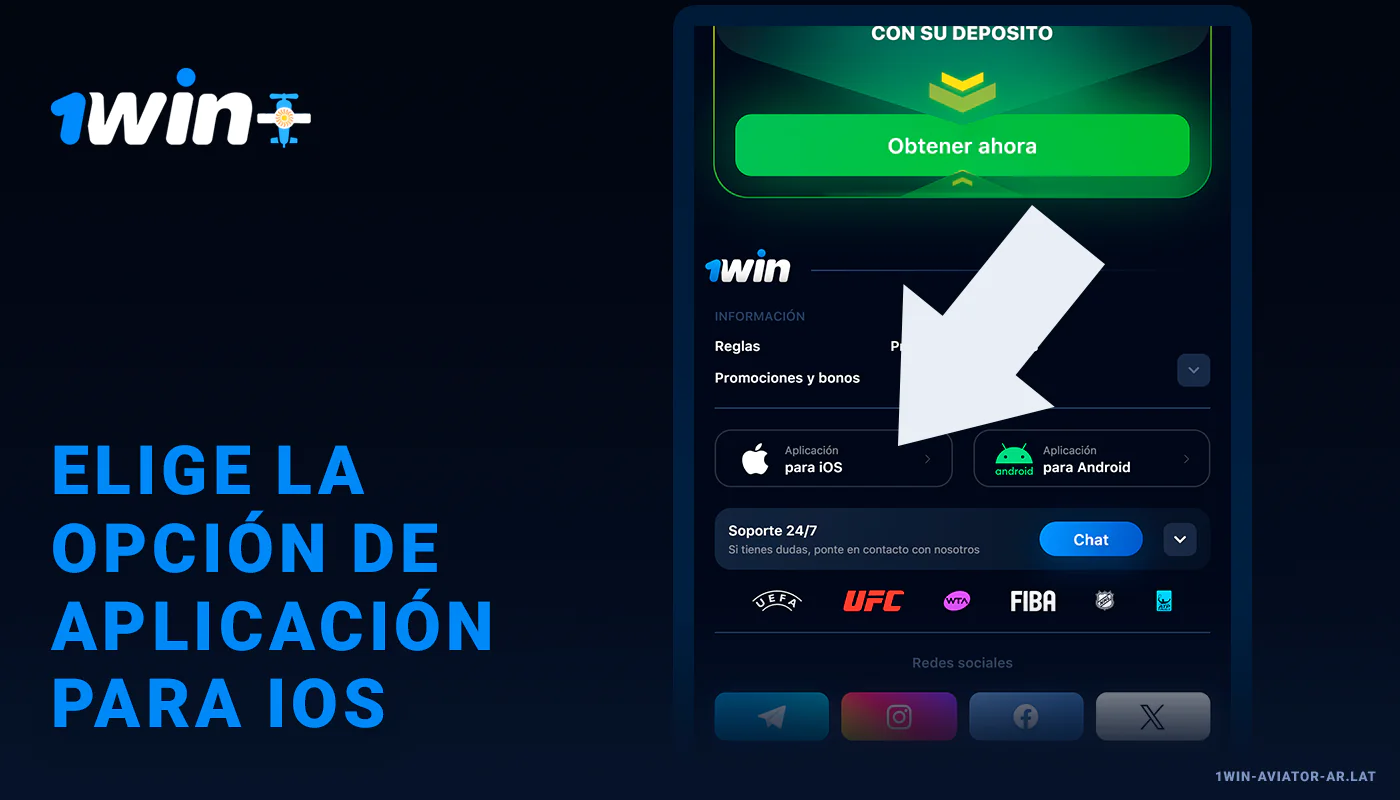 Elige la opción de aplicación para iOS - 1Win Aviator Argentina
