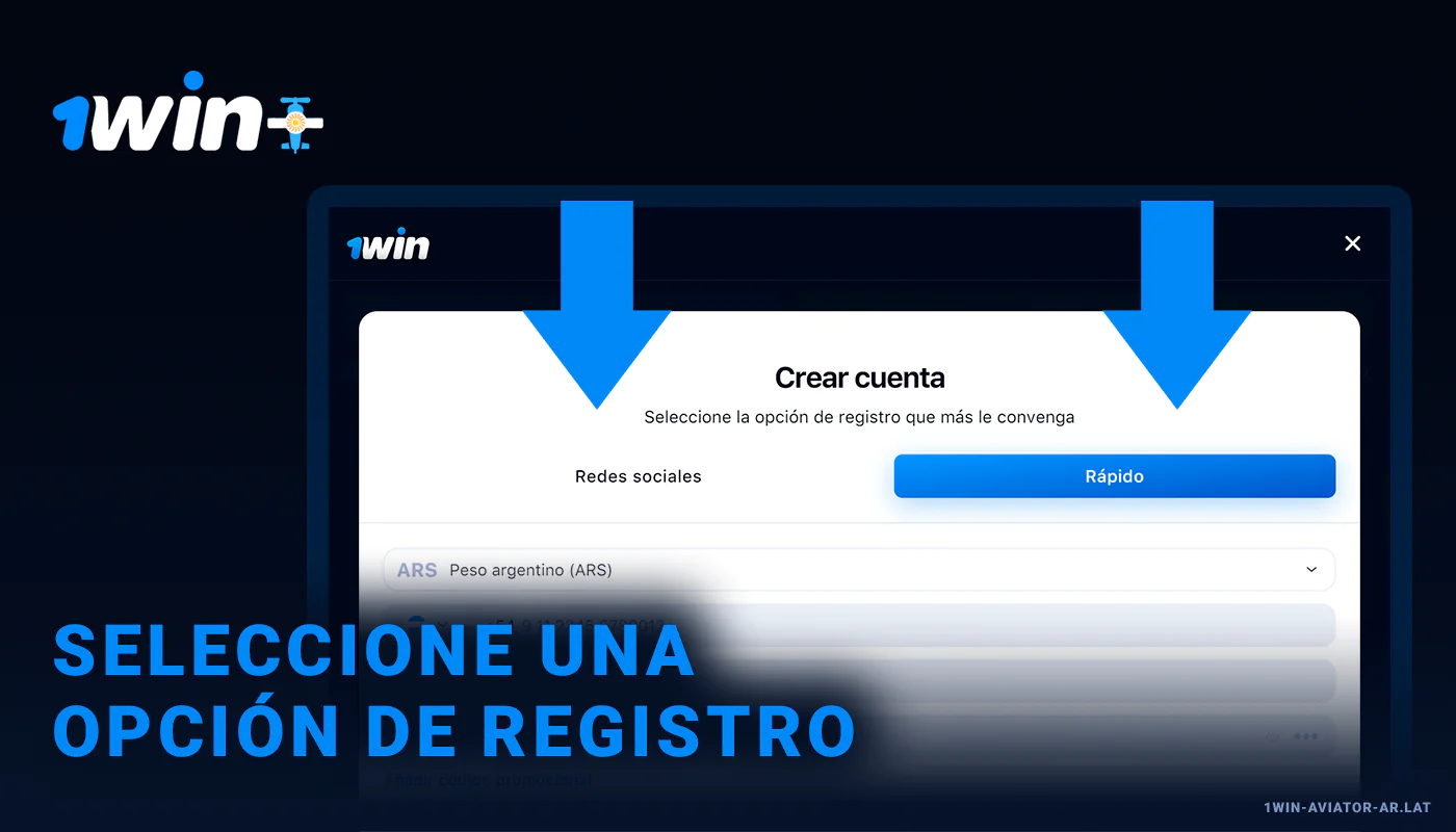 Seleccione el método de registro: rápido o mediante redes sociales - 1Win Aviator