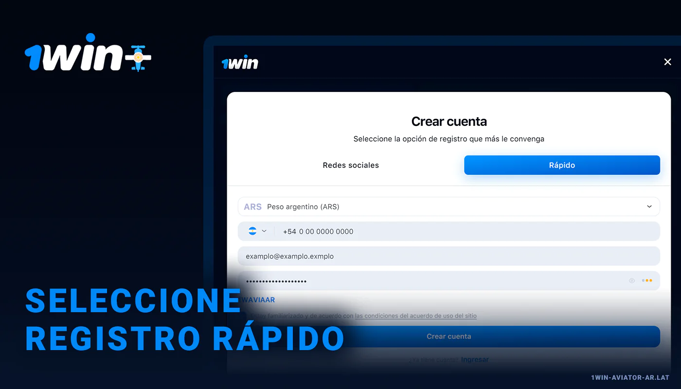 Seleccione registro rápido - 1Win Aviator