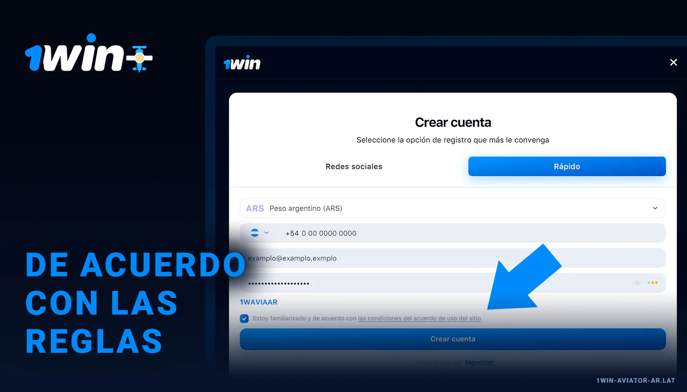 Acepto términos y condiciones de 1Win Aviator Argentina