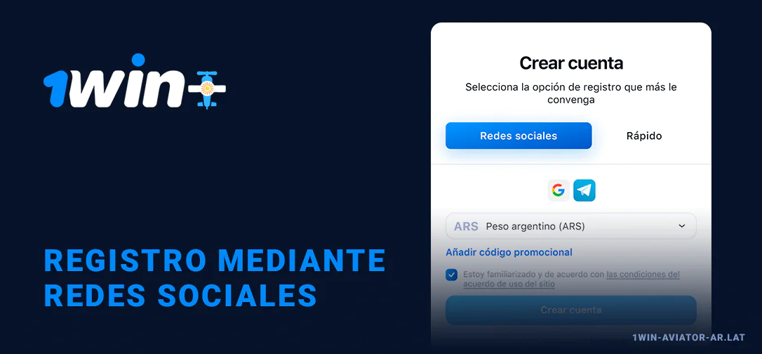 Registro mediante redes sociales - 1Win Aviator Argentina