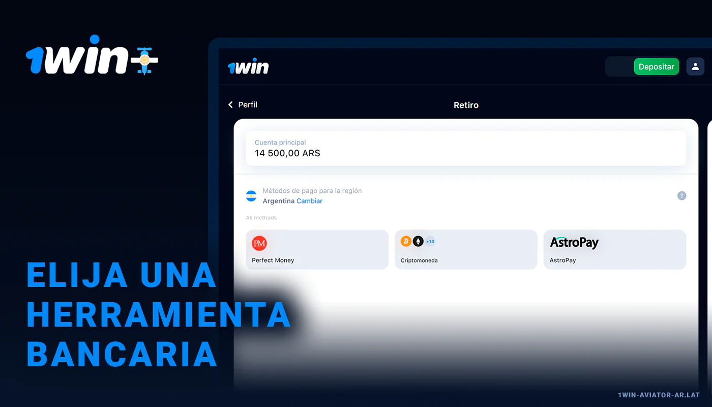 Selecciona uno de los métodos de retiro del 1Win Aviator Argentina